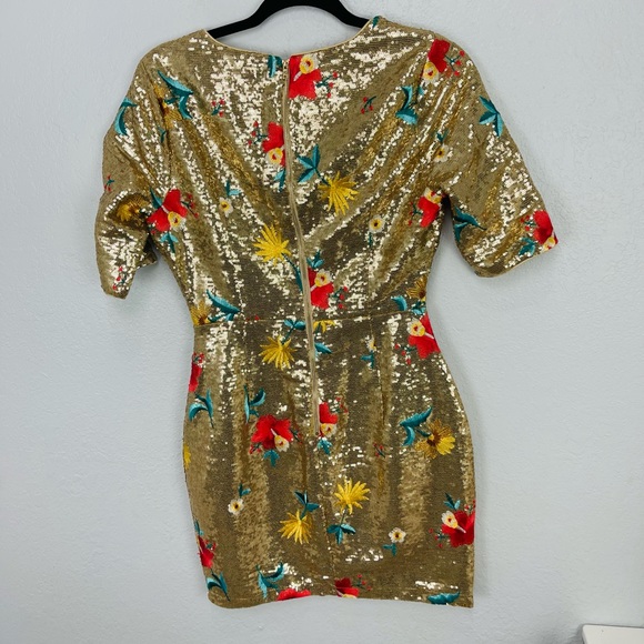 Lulu’s Let It Shine Gold Floral Embroidered Sequin Bodycon Dress - Picture 6 of 9